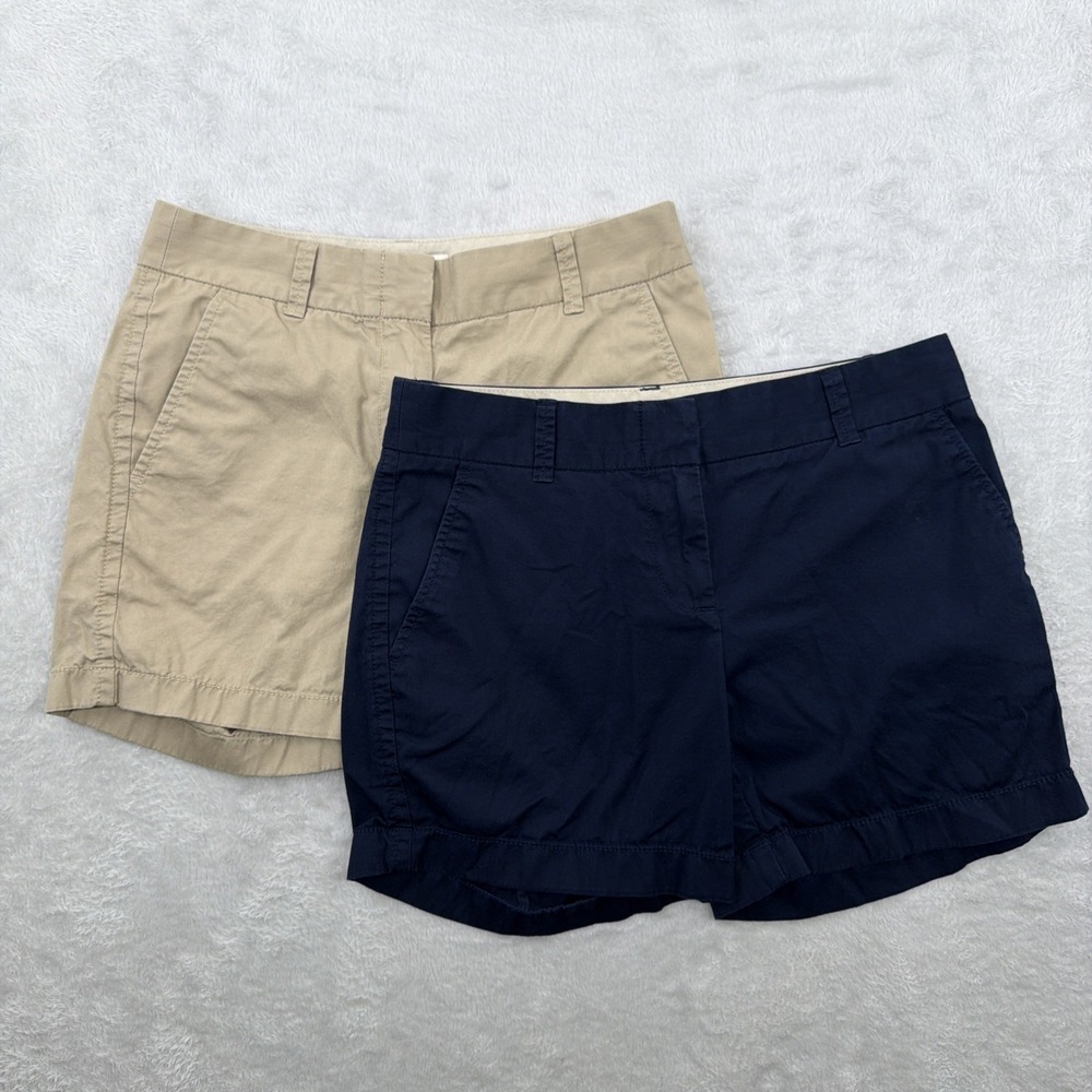 Lot of 2 J.Crew Broken-In Cotton Chino Shorts Women's Size 00 Kaki & Navy Blue